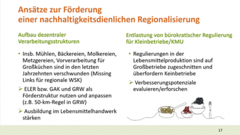 Vortragsfolie über Ansätz zur Förderung einer nachhaltigkeitsdienlichen Regionalisierung